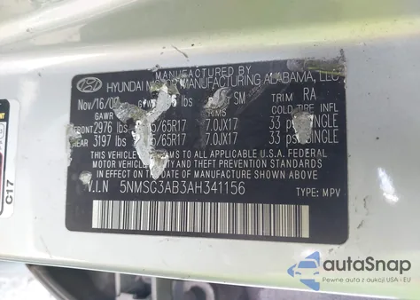 2010 Hyundai Santa Fe Gls z USA, uszkodzony, nr VIN 5NMSG3AB3AH341156